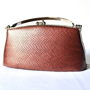 BIJOUX TERNER Brown Faux Snakeskin Clutch Shoulder Purse with Silver Hardware